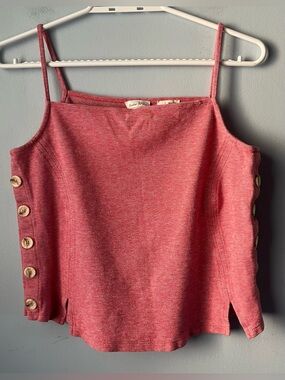 Anthropologie Meadow Rue Red Faux Button Square Neck Cotton Tank Top Cami Size M